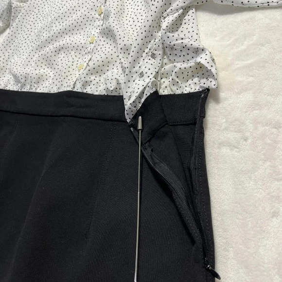 ANN TAYLOR LOFT Black White Polka Dot Blouse Skirt Dress Size 10 - Picture 7 of 13